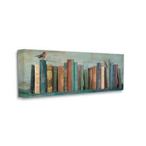"Books And Birds Green Blue Textured Painting" by Main Line Studio Unframed Print Abstract Wall Art 10 in. x 24 in.