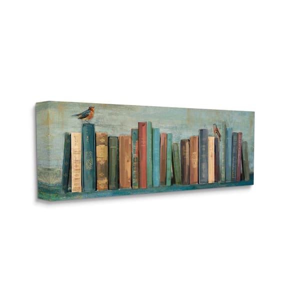 Stupell Industries "Books And Birds Green Blue Textured Painting" by Main Line Studio Unframed Print Abstract Wall Art 10 in. x 24 in.