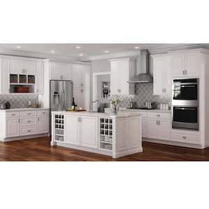 Hampton Satin White Raised Panel Stock Assembled Pull Out Trash Can Base Kitchen Cabinet (18 in. x 34.5 in. x 24 in.)