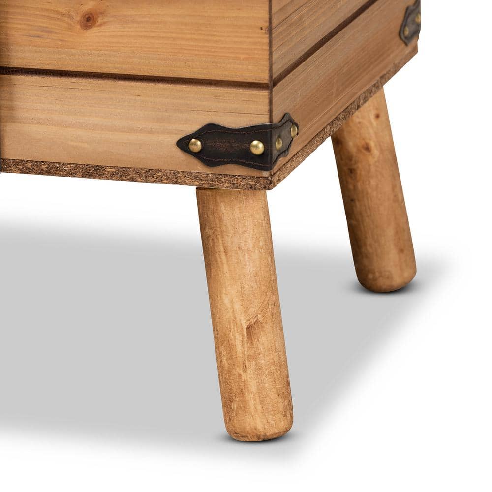 Amena Rustic Dark Brown PU Leather & Oak Large Storage Ottoman