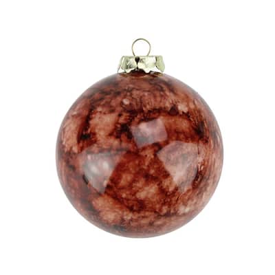 3.25 in. 80 mm Marbled Sienna Brown Shatterproof Christmas Ball Ornaments (4-Count)