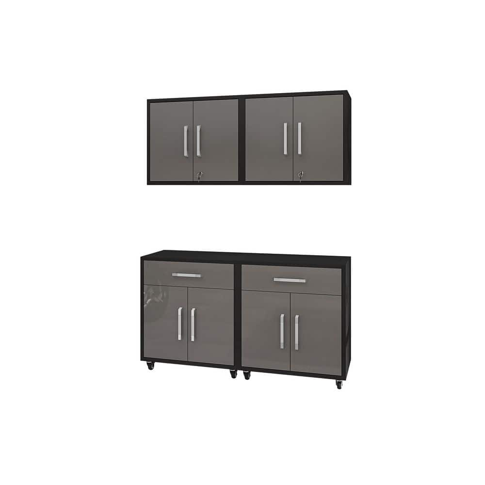 Eiffel 56.7 in. W x 60.00 in. H x 17.72 in. D Garage Storage System in Matte Black and Grey (4-Piece) -  Manhattan Comfort, 4-257BMC85