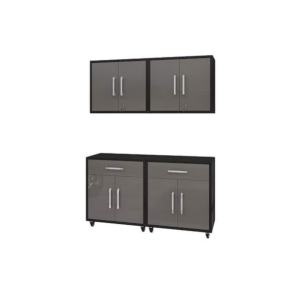 Manhattan Comfort Eiffel 56.7 in. W x 60.00 in. H x 17.72 in. D Garage Storage System in Matte Black and Grey (4-Piece)