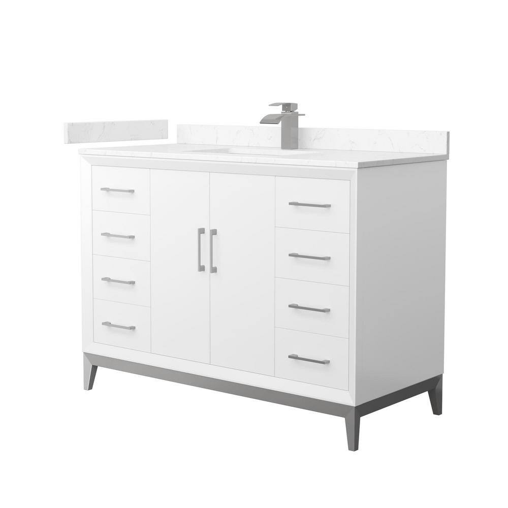 Amici 48 in. W x 22 in. D x 35.25 in. H Single Bath Vanity in White w/Br. Nickel Trim with Carrara Cultured Marble Top price history on PriceWatchPro