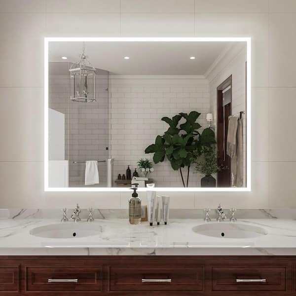 niveal Luna 48 in. W x 36 in. H Rectangular Frameless LED Wall Bathroom Vanity Mirror in Silver