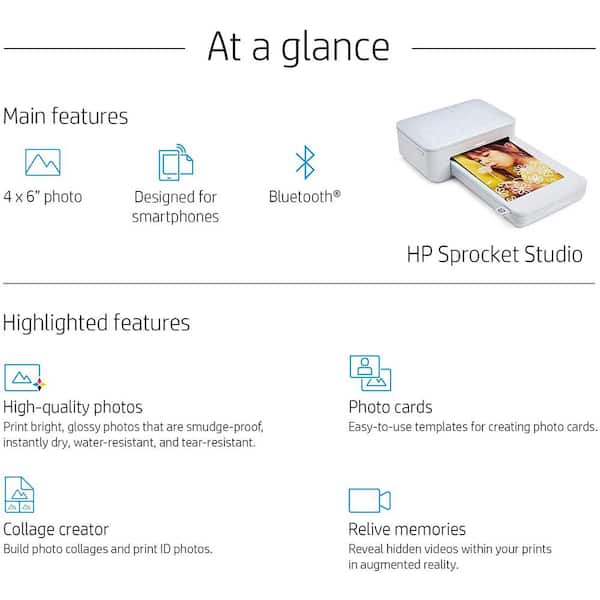 HP - Sprocket Studio Plus WiFi Photo Printer, Compatible with iOS and  Android