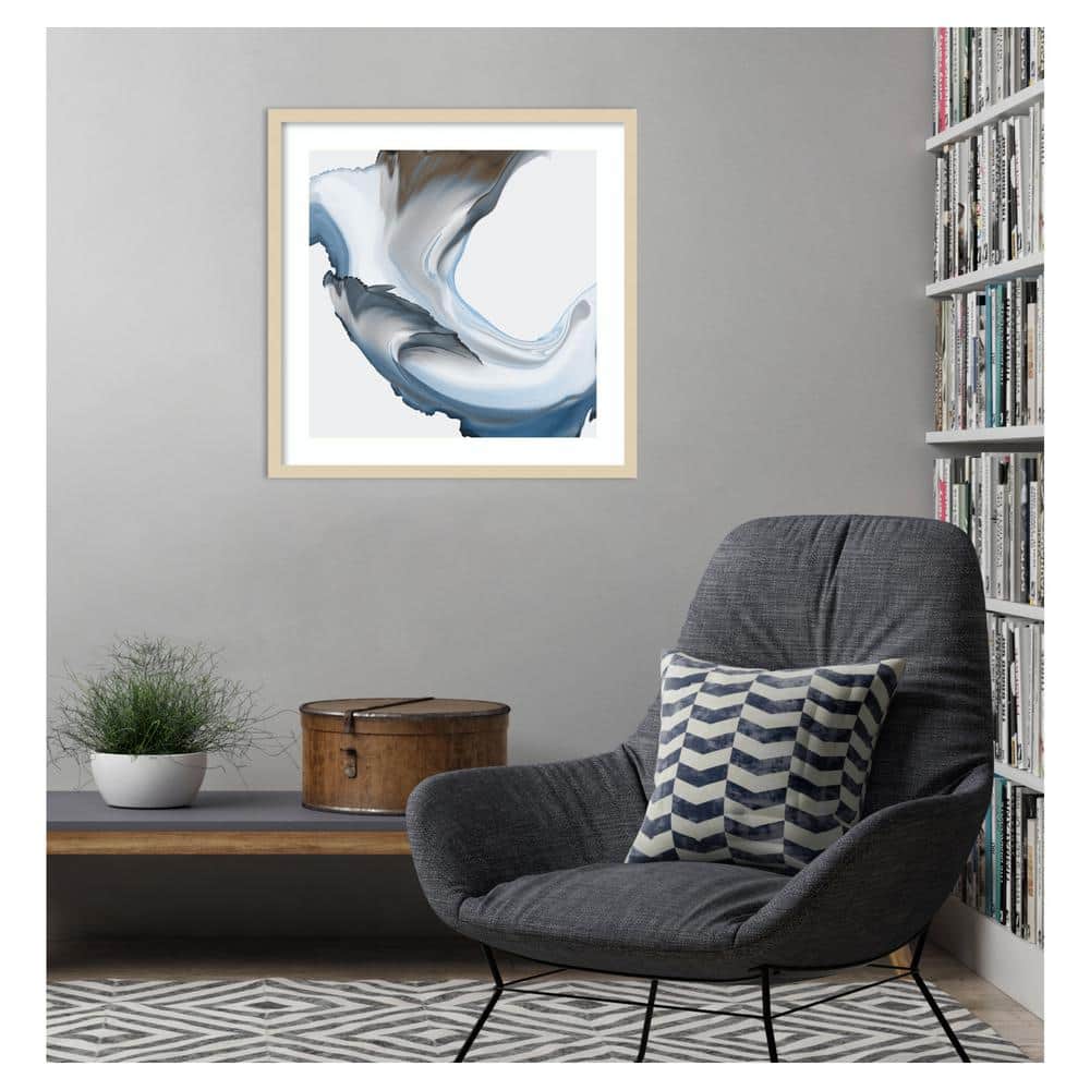 Liquid Blue Motion II Abstract Giclee Print with Natural Wood Frame
