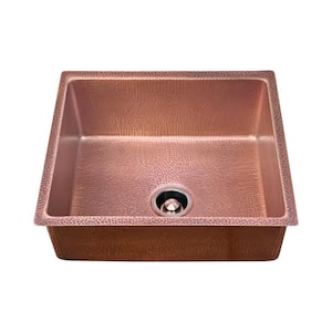 Luxury 18 in. Drop-In or Undermount Single Bowl 12-Gauge Medium Patina Copper Kitchen Sink with Grid and Disposal Flange