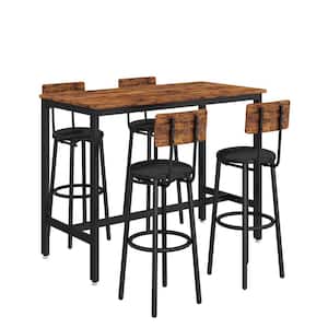 5-Piece Rectangular Brown Wood Top Bar Table Set Dining Room Set Seats 4