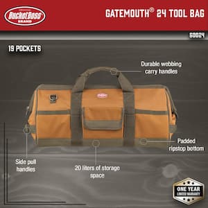 Gatemouth 24 in. Tool Bag in Brown and Green with 36 Pockets