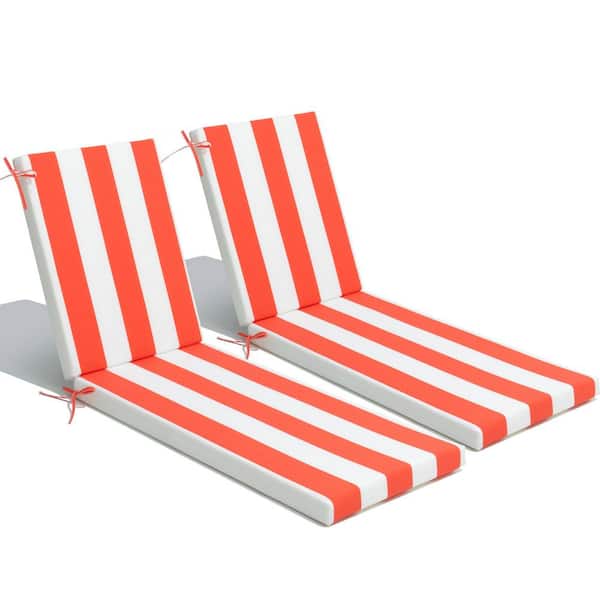 Pellebant 23 in. x 80 in. Polyester 2-Piece Deep Seating Outdoor Chaise Lounge Cushion in Red and White Stripe