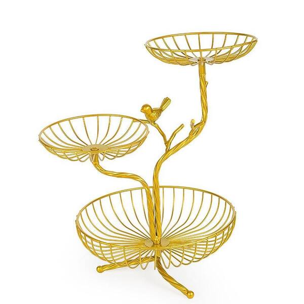 3-tier decorative fruit basket holder with metal stand for kitchen countertop storage