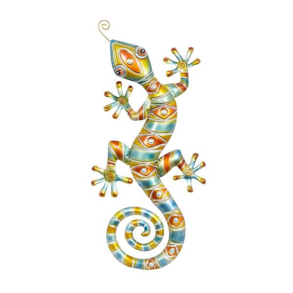 30 in. x 2 in. Metal Multi Colored Indoor Outdoor Lizard Wall Decor