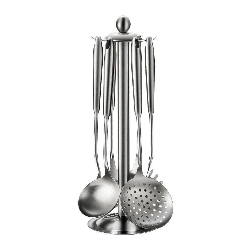 JFVKAF 7-Piece Stainless Steel Kitchen Utensil Set Silver Heat