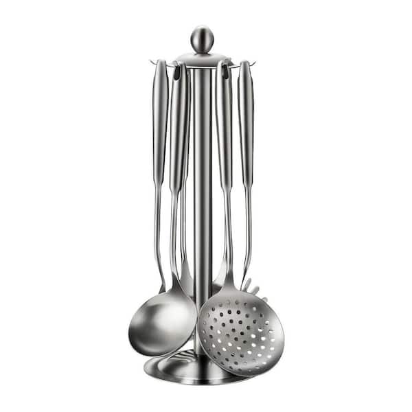 7-Piece Stainless Steel Kitchen Utensil Set Silver Heat Resistant Ergonomic Handle Dishwasher Safe Accessory Set