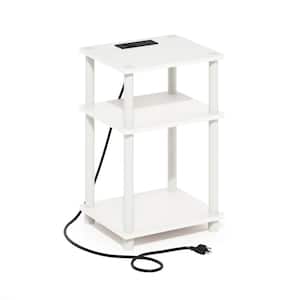 Just 13.39 in. White/WhiteRectangle Wood End Table with USB and Type-C Charging Station