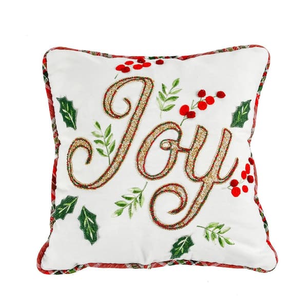 18 in. HGTV Home Collection Embroidered "Joy" Christmas Pillow