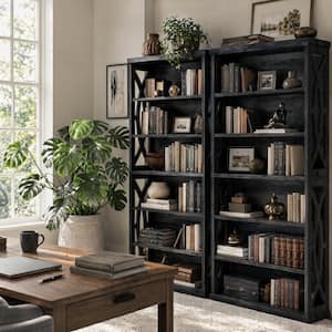 Eulas 71 in. Tall Black Engineered Wood 6-Shelf Standard Bookcase with Anti-Tipping Devices,Rustic Bookshelves