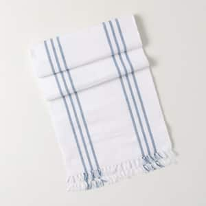 14 in. W x 74 in. L Blue and White Striped Woven Cotton Table Runner