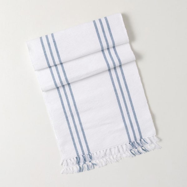 SULLIVANS 14 in. W x 74 in. L Blue and White Striped Woven Cotton Table Runner