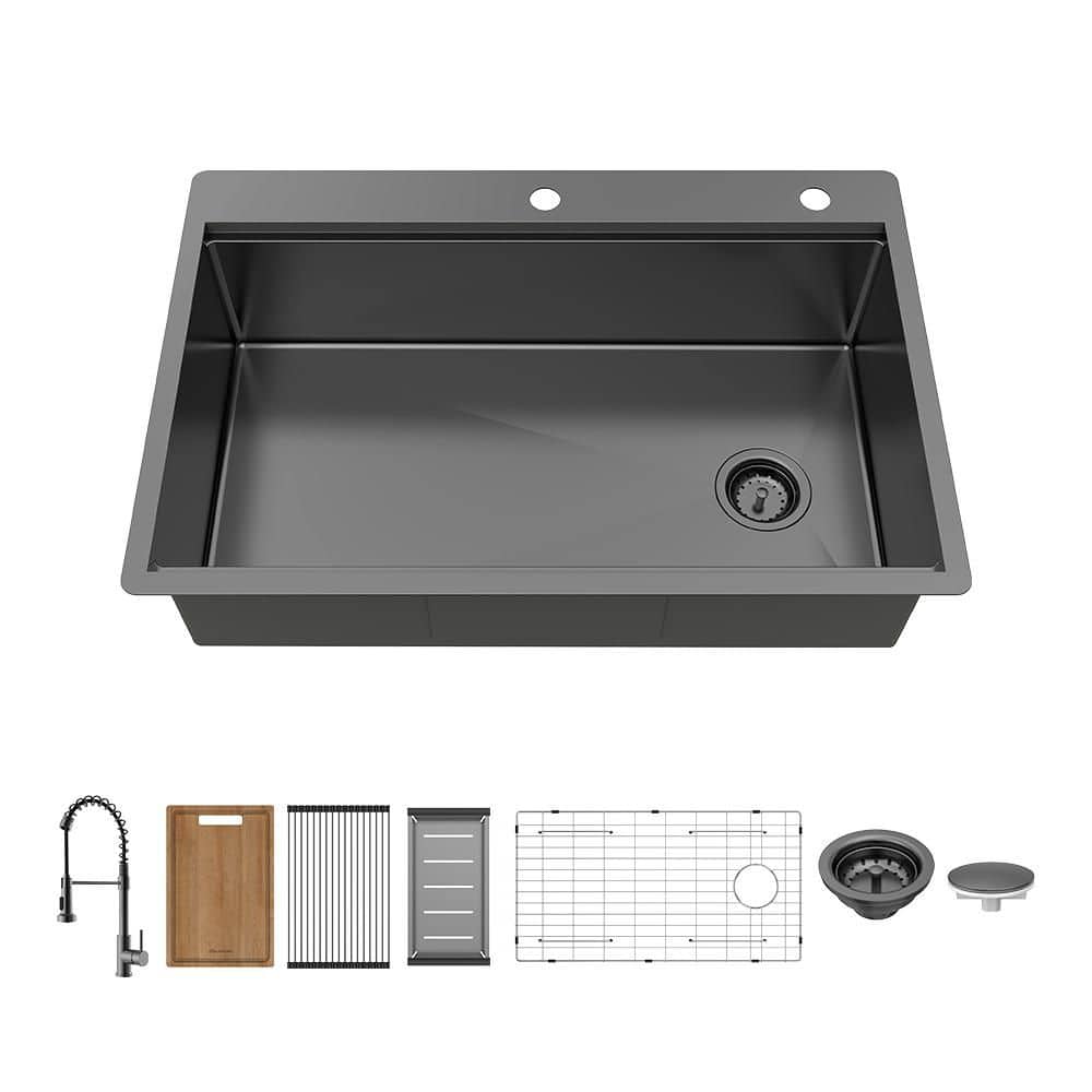 Glacier Bay 33 in. Dual Mount Single Bowl 18 Gauge Gunmetal