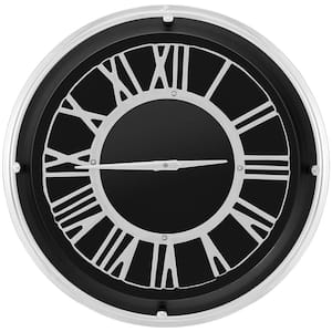 17.5 in. Silent Wall Clock with Silver Frame Silver Roman Number Glass Cover