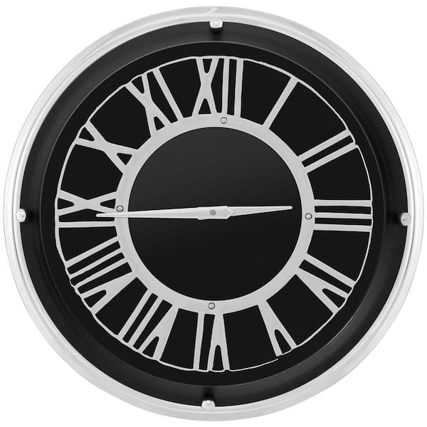 Costway 17.5 in. Silent Wall Clock with Silver Frame Silver Roman Number Glass Cover