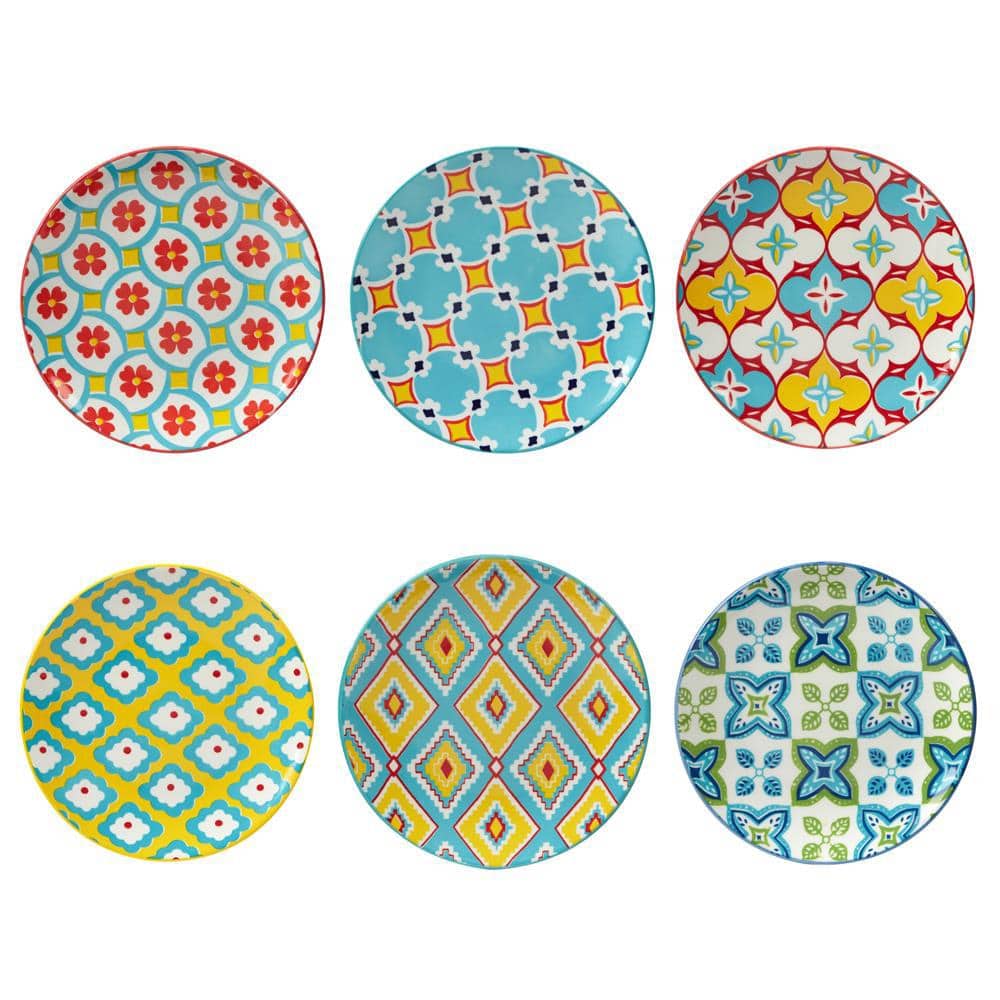 Multicolored Assorted Designs,One Size Certified International Porto Set/4 Canape Plate  6 