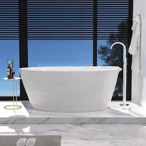59 in. Modern Acrylic Oval Freestanding Shaped Curve Edge Soaking Flatbottom Non-Whirlpool Bathtub in White