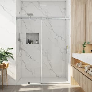 60 in. W x 79 in. H Single Sliding Frameless Soft Close Shower Door in Chrome with 3/8 in. (10 mm) Clear Tempered Glass