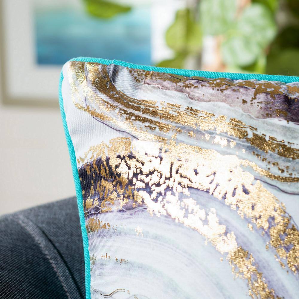 Nima 18" Blue and Gold Polyester Throw Pillow