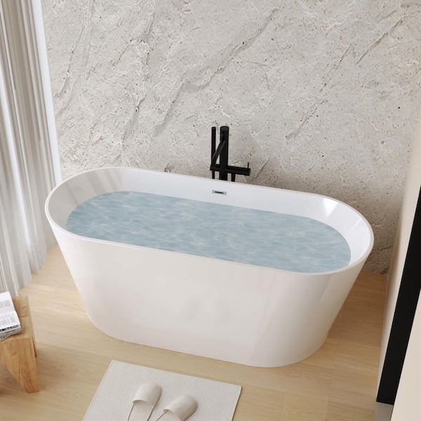 55 in. x 29.5 in. Soaking Bathtub with Center Drain in Gloss White with Chrome Overflow and Pop-Up Drain