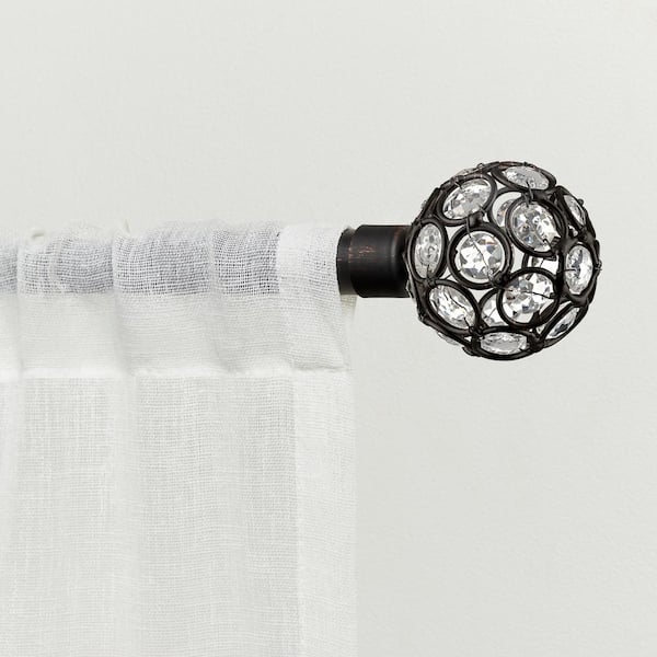 Rings 36 in. - 72 in. Adjustable 1 in. Single Curtain Rod Kit in Oil Rubbed Bronze with Finial