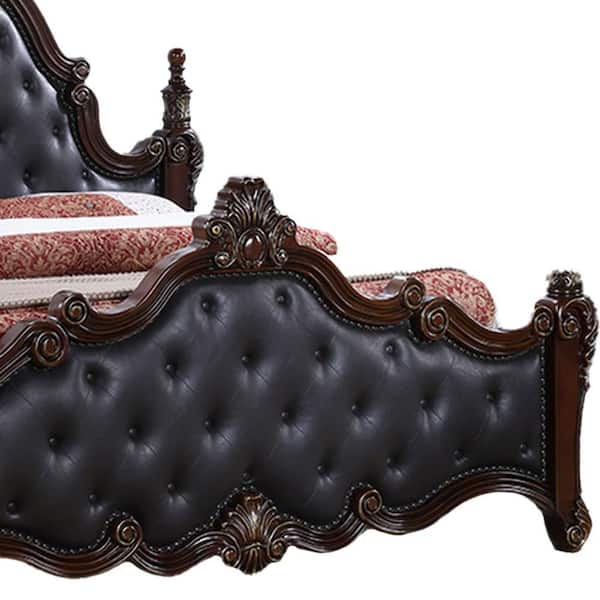 Benjara Moni Cherry Brown and Black Wood Frame Queen Size