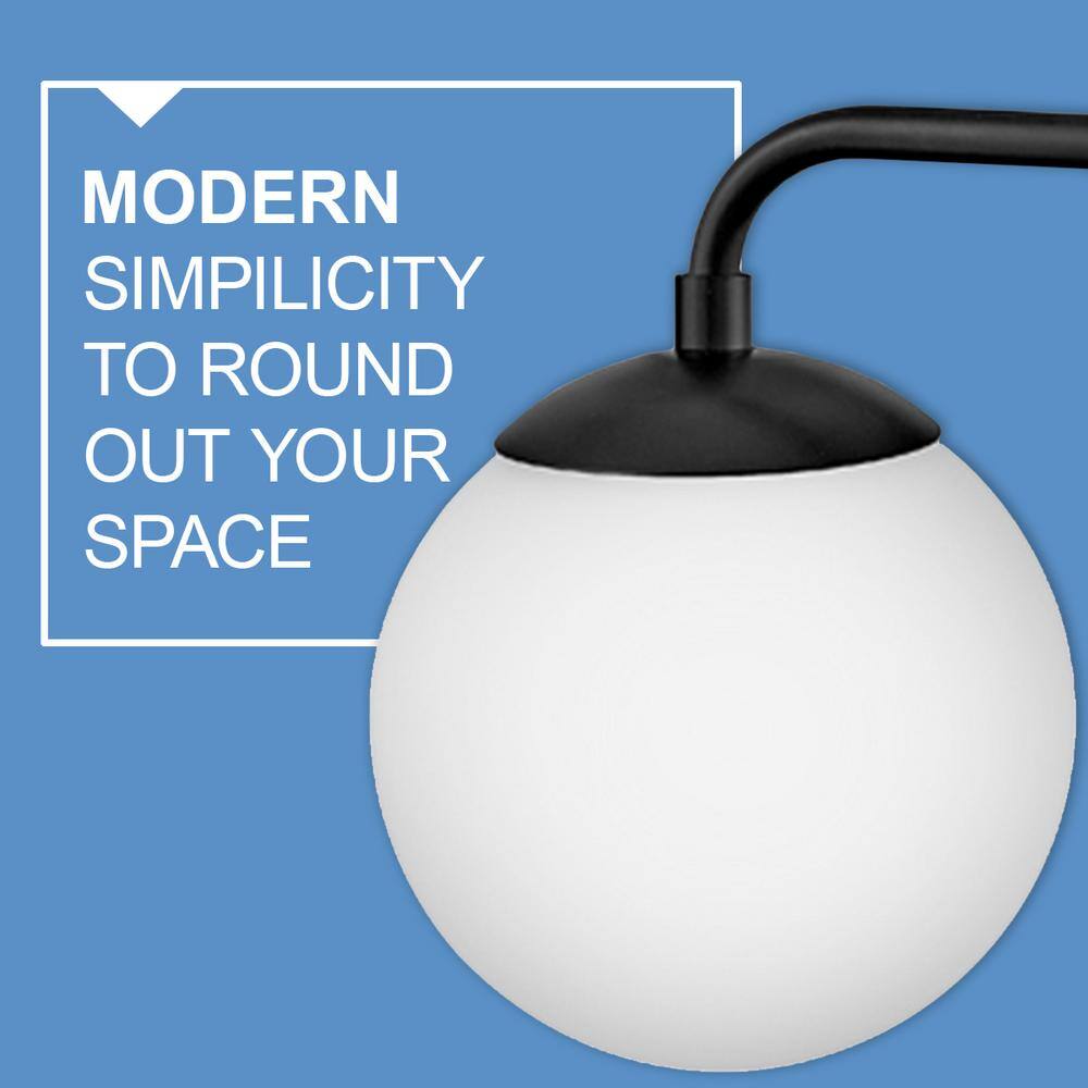 Juniper Mid-Century Modern Black Vanity Light with Opal Glass Globe
