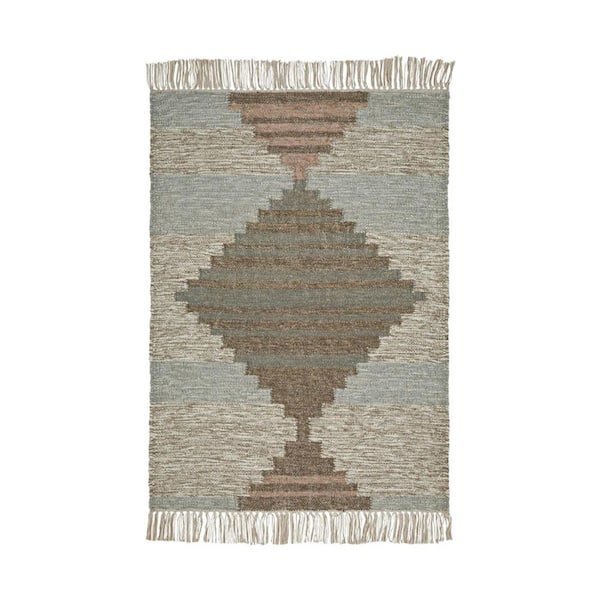 HomeRoots Bernadette Light Blue 2 ft. x 3 ft. Loomed Geometric Cotton/Wool Rectangle Area Rug