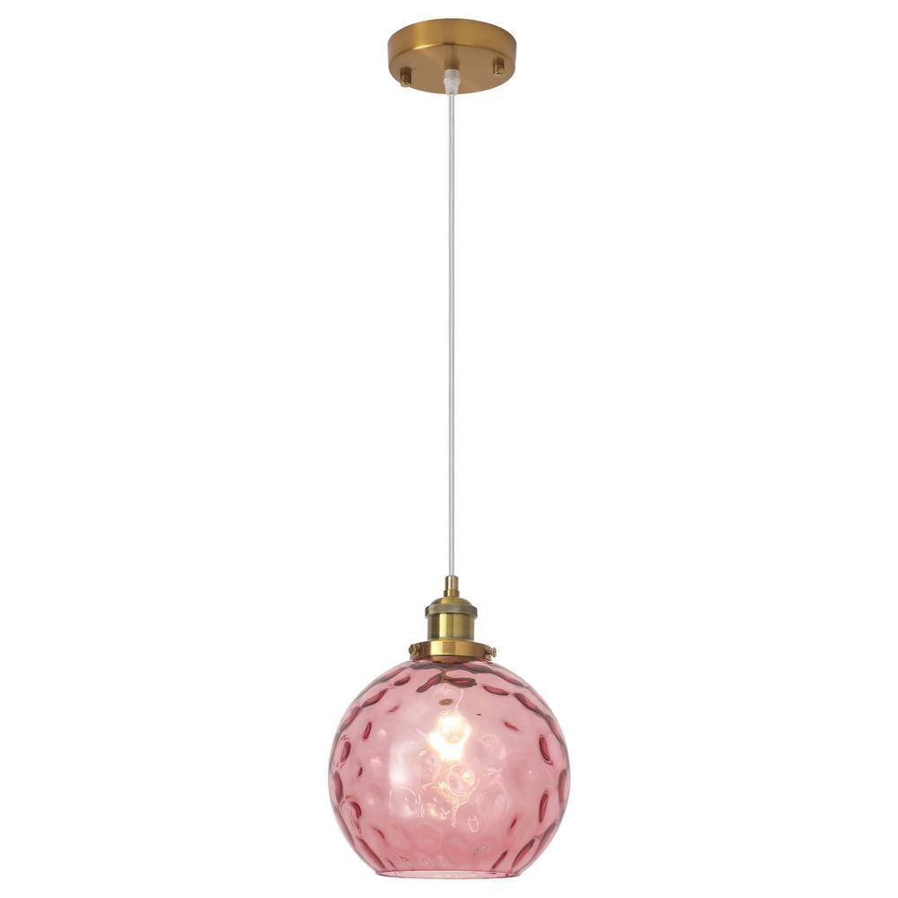 60-Watt 1-Light Gold and Rose Red Shaded Pendant Light with Globe Glass Shade, No Bulbs Included price history on PriceWatchPro