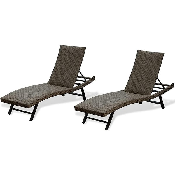 Wildaven 2-Piece Wicker Outdoor Chaise Lounge Patio Reclining Chair with Adjustable Backrest