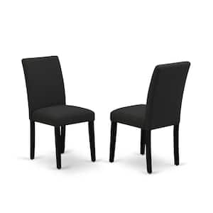 Wirebrushed Black, Parson Chairs - Black Color Linen Fabric Upholstered Dining Chairs, Set Of 2