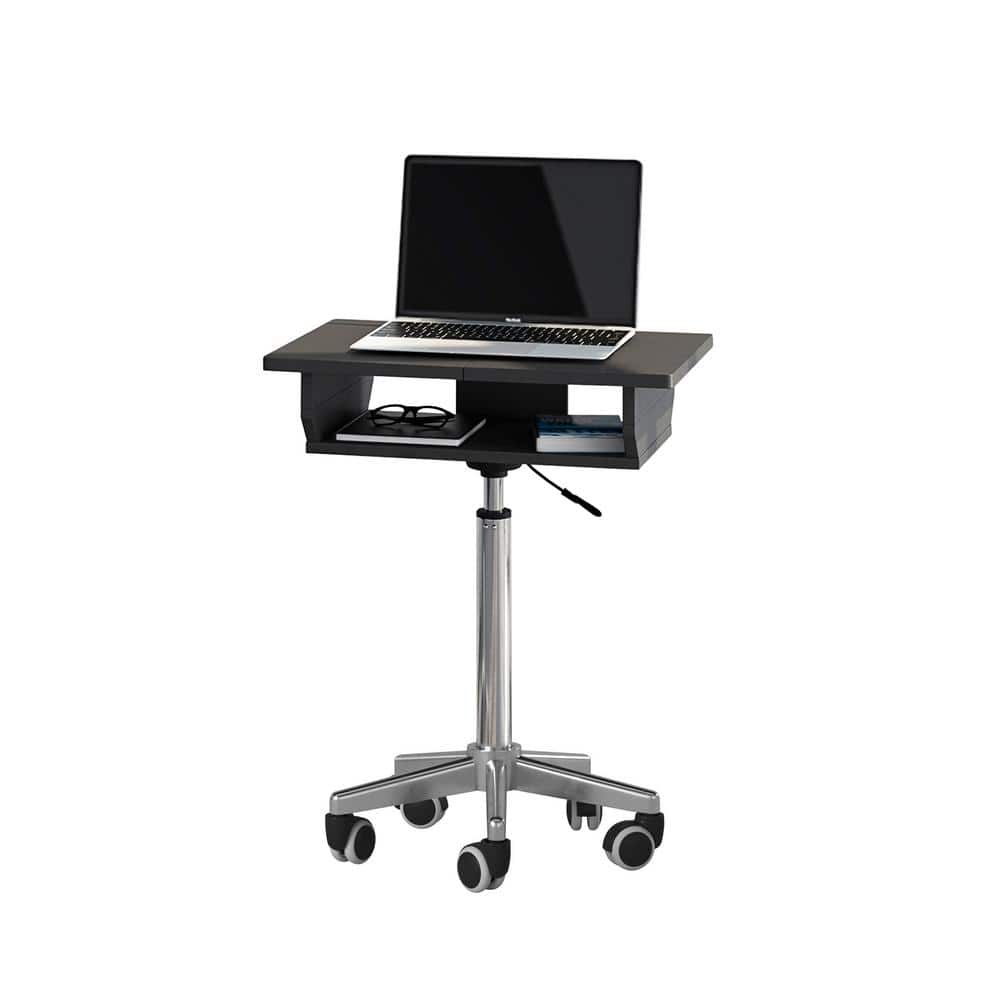 Adjustable Height Black Foldable Laptop Cart with Wood Panels