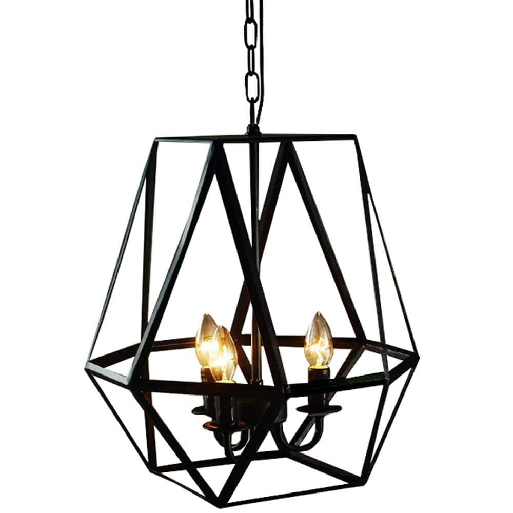 Antique Bronze Geometric Edison 3-Light Chandelier
