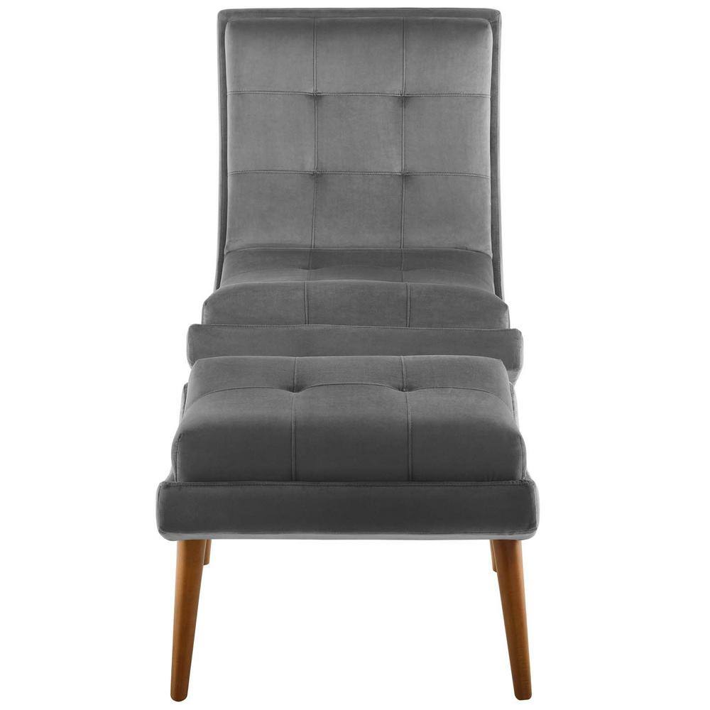 Ramp Modern Gray Velvet Lounge Chair and Ottoman Set