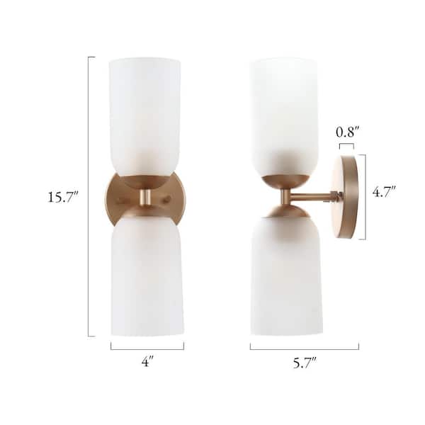 Elysian 4.7 in. 2-Light Satin Gold Modern Up/Down Wall Sconce with Frosted Glass Shade for Bathroom, Bedroom and Hallway
