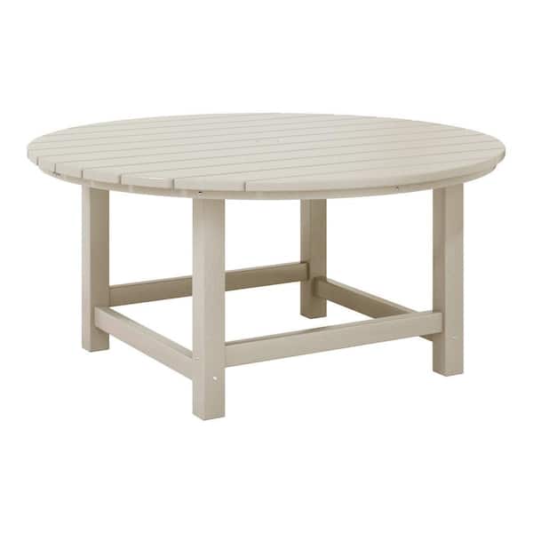 Laguna Outdoor Patio All Weather Fade Proof 38 in. Round HDPE Plastic Conversation Coffee Table in Sand