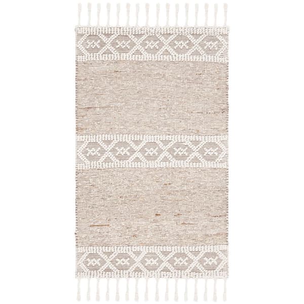 Natura 3 ft. x 5 ft. Ivory/Beige Geometric Striped Fringe Area Rug