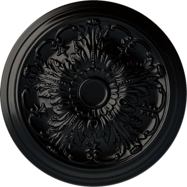 Ekena Millwork 20" x 1-1/2" Damon Urethane Ceiling Medallion (Fits Canopies upto 3-3/8"), Hand-Painted Jet Black