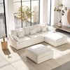 Magic Home 120 in. Square Arm 5-Piece Linen Upholstered Cloud Modular Sectional Sofa 3-Seater w/ Ottoman, Washable Covers in White MH-SF3+2-140WE