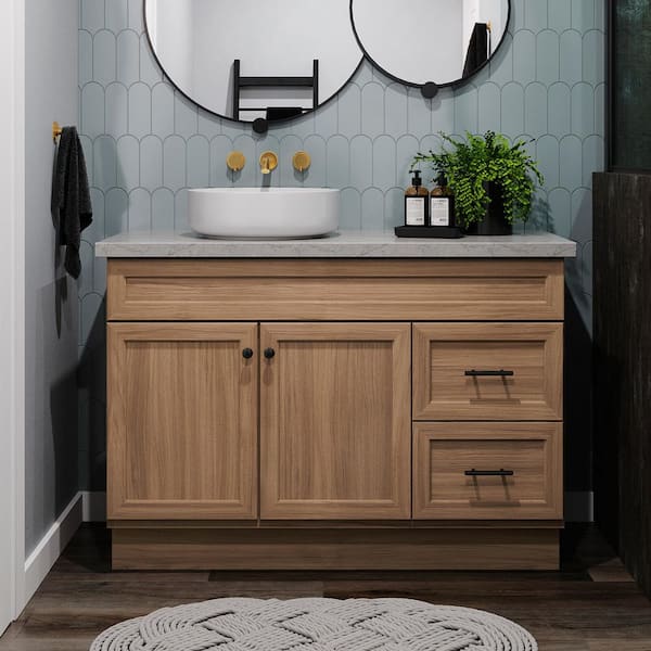 Glacier Bay Canfield 48 in. W x 21 in. D x 33.5 in. H Bath Vanity Cabinet without Top in Walnut Finish