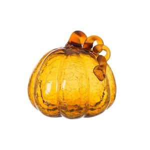 6.69 in. H Pumpkin Crackle Glass in Amber