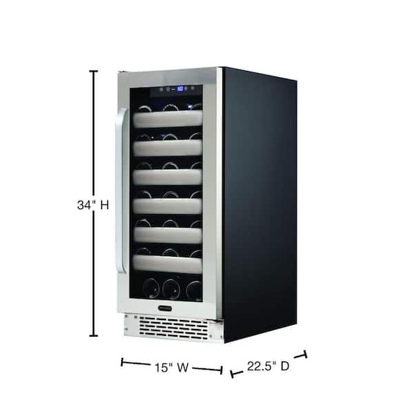 15 in. Single Zone 33-Bottles Undercounter Built-In Wine Cooler Refrigerator Stainless Steel LED